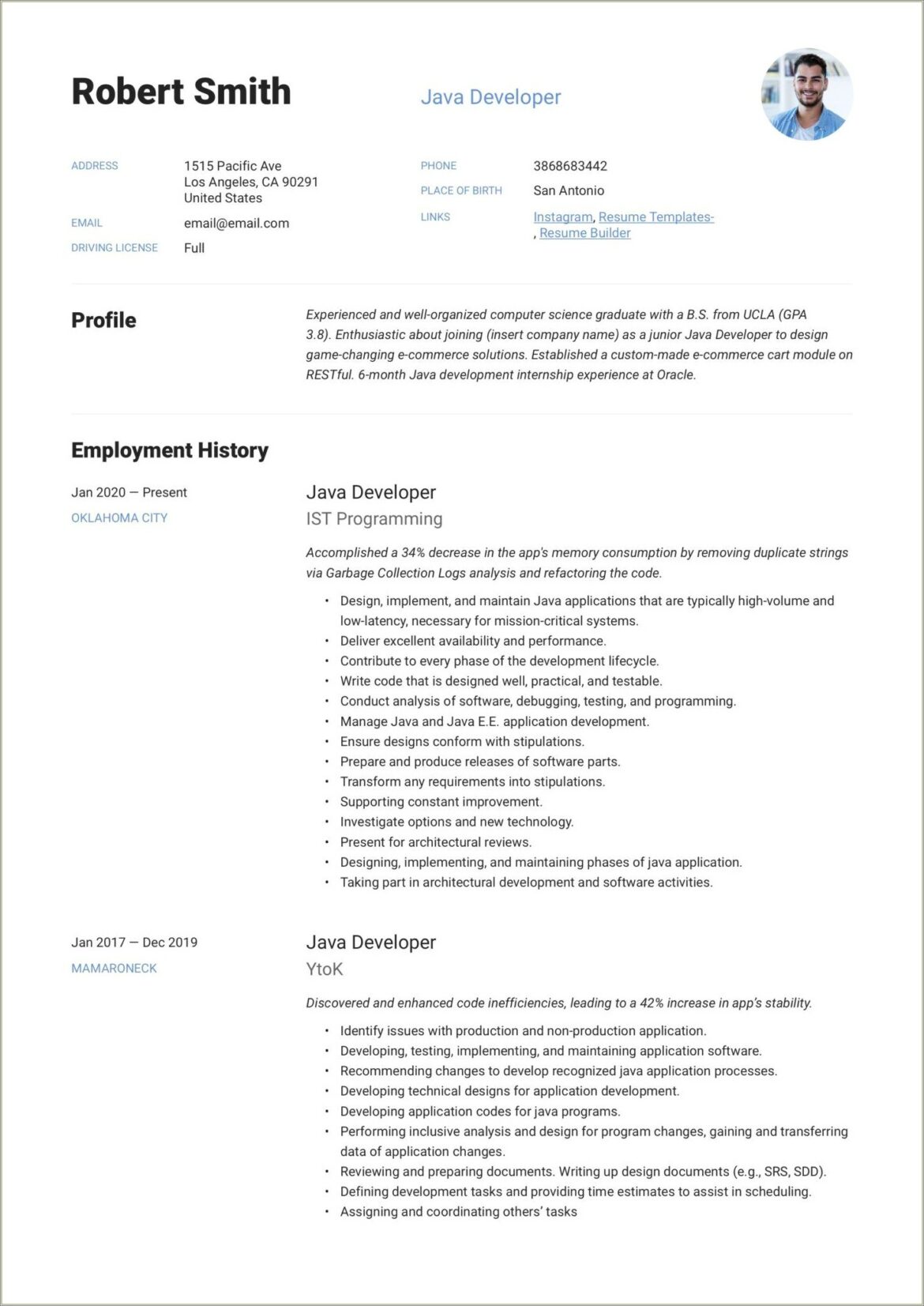 Java Developer Resume 3 Years Experience Format