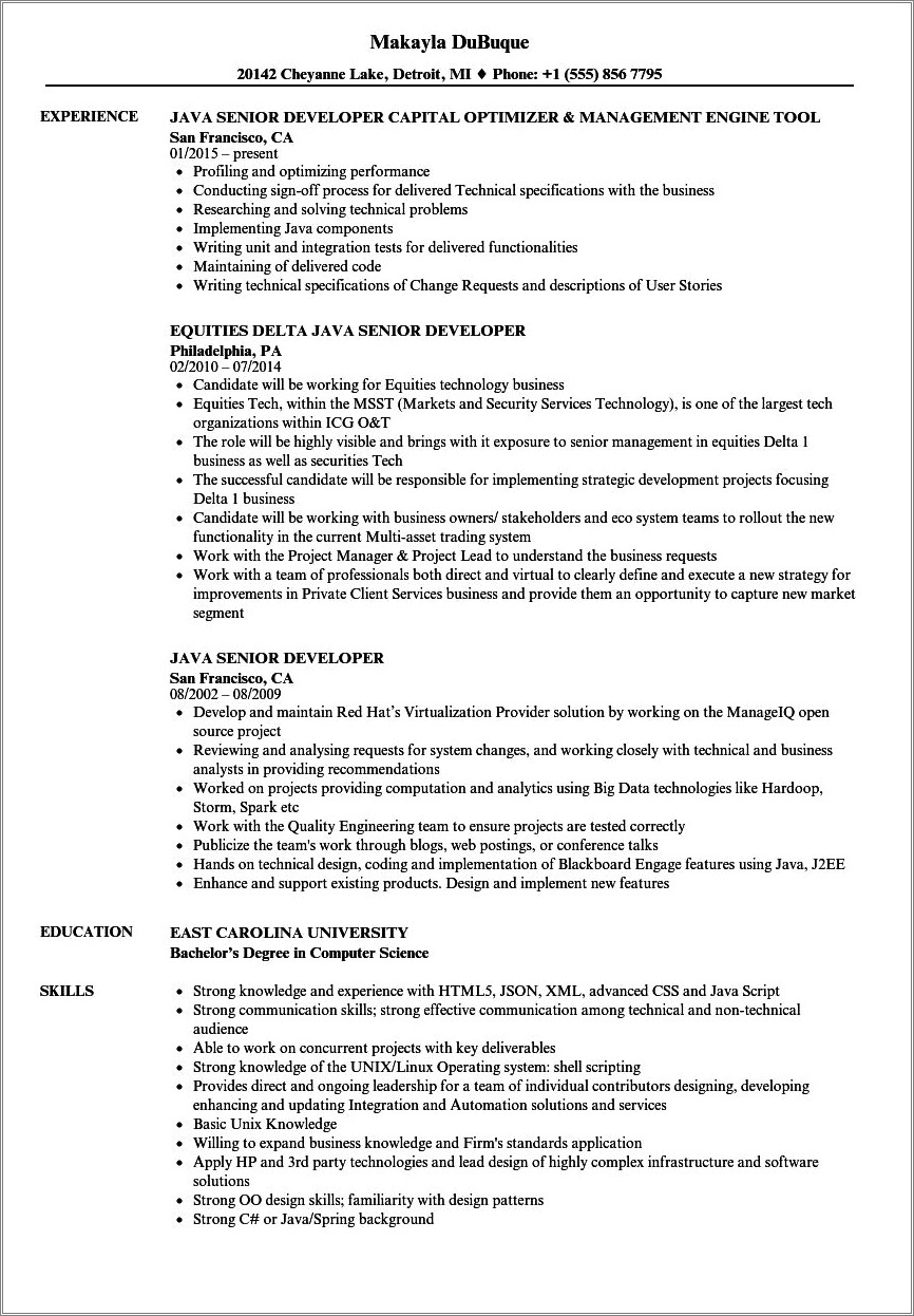 Java Developer Resume 5 Years Experience Sample