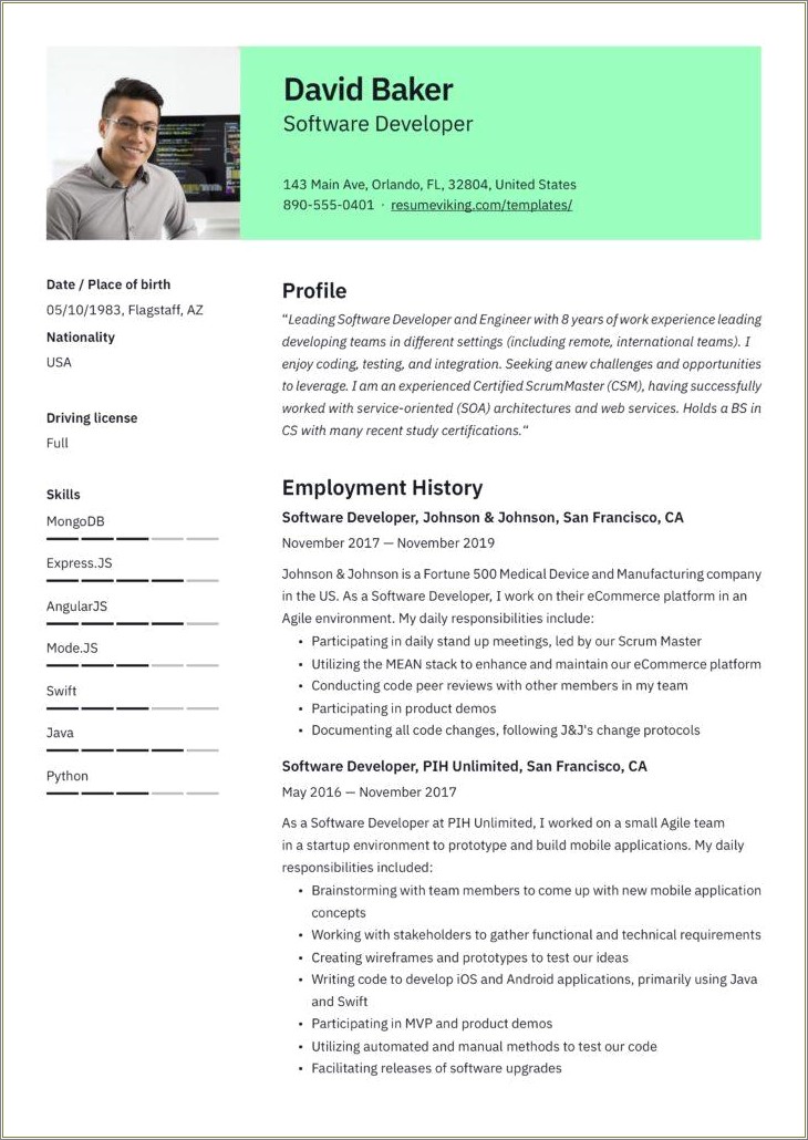 Java One Year Experience Resume Free Download