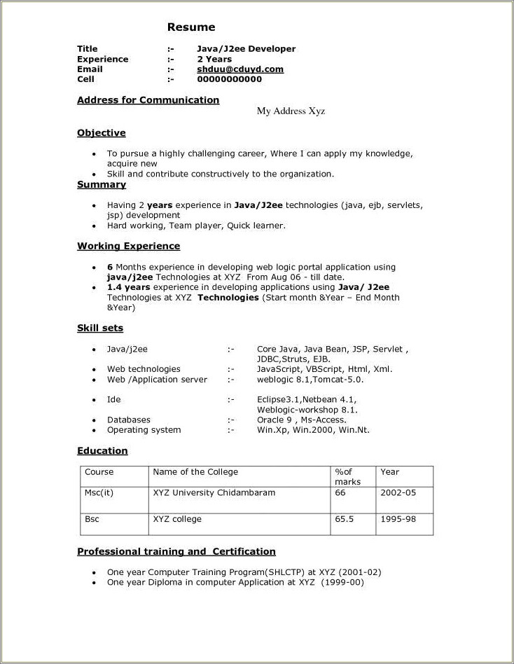 Java Resume For 6 Years Experience