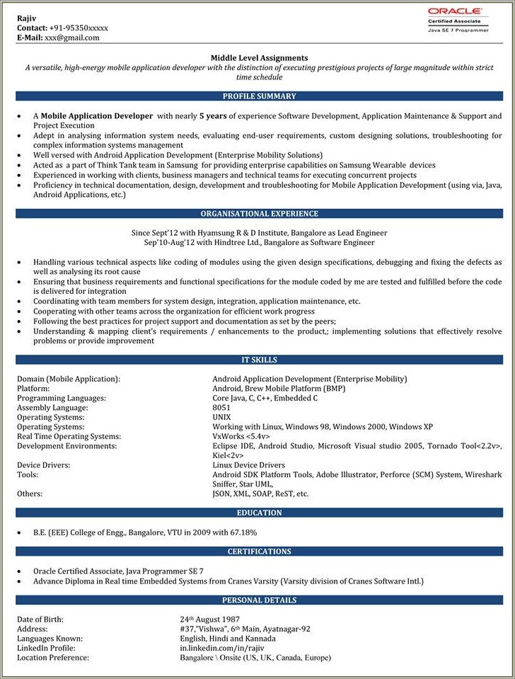 Java Resume For 7 Years Experience