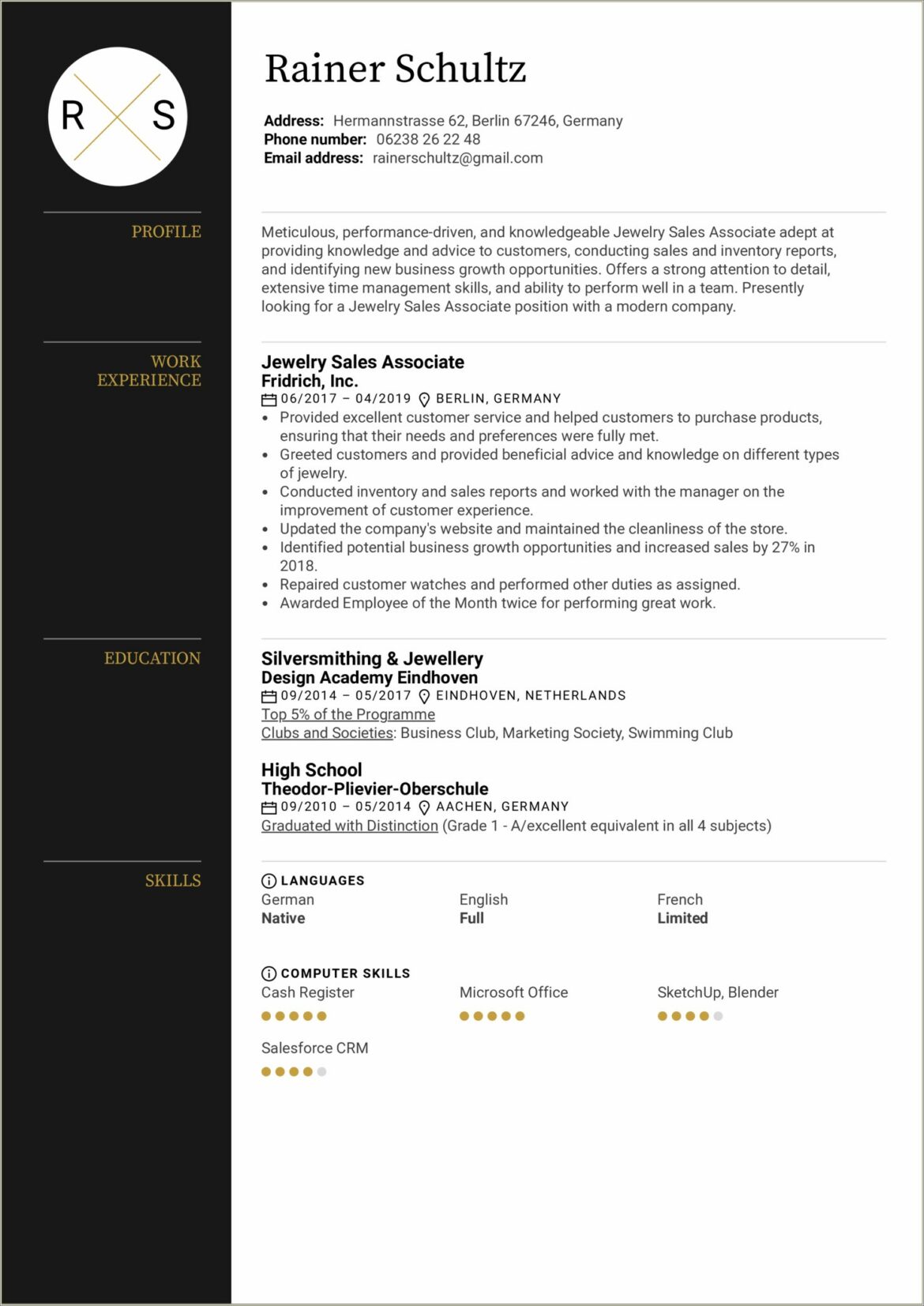 Jewelry Sales Representative Job Description For Resume