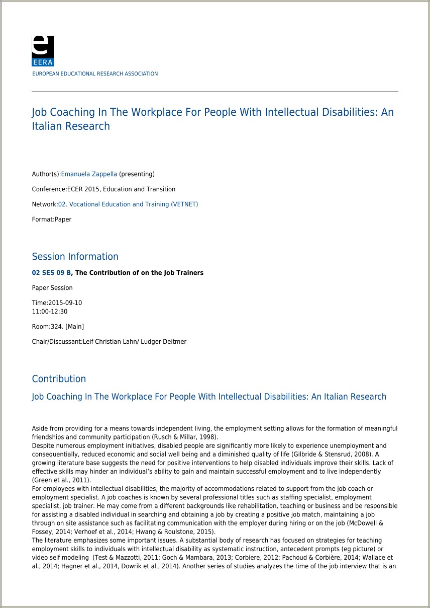 Job Coach For Disabled Adults Resume