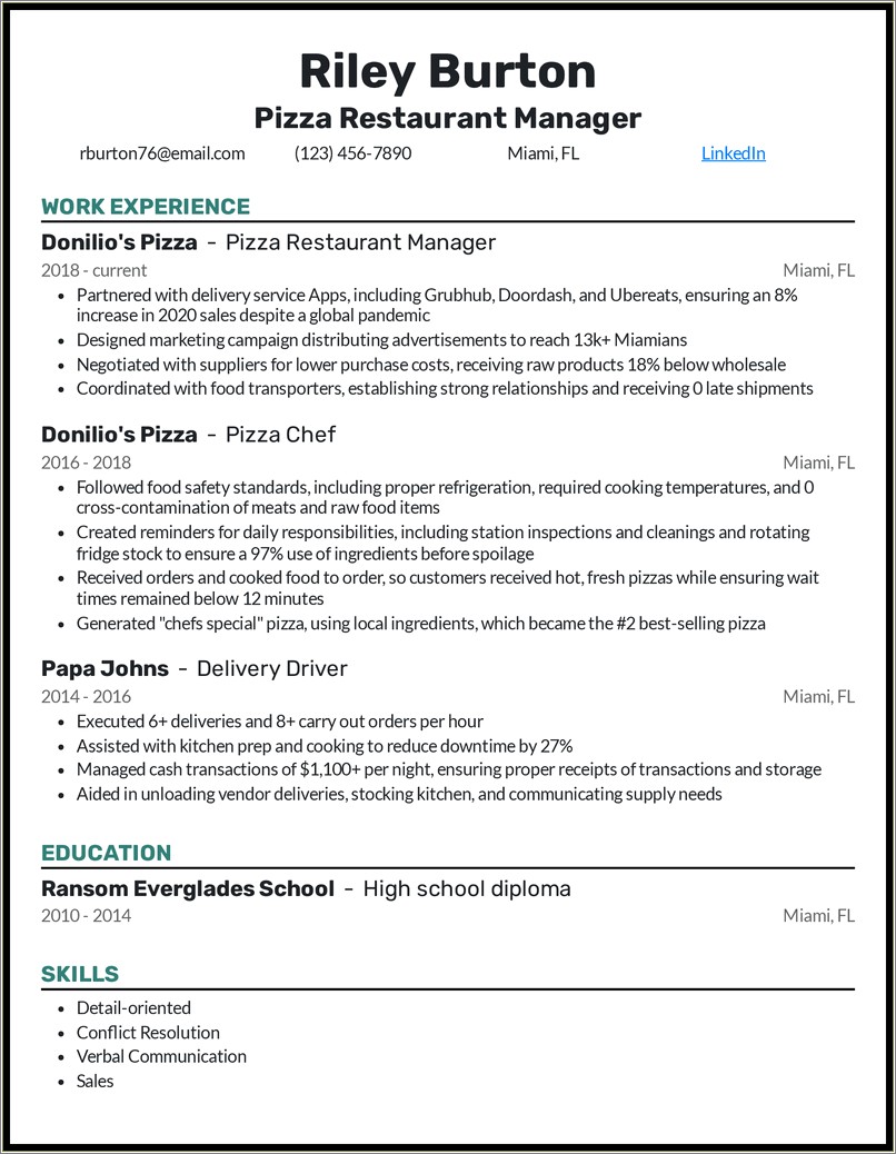 Job Description And Resume Examples Restaurant Owner