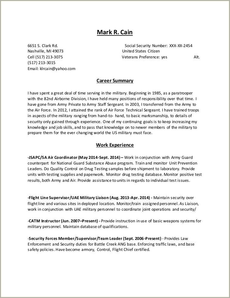 Job Description Army Squad Leader Resume