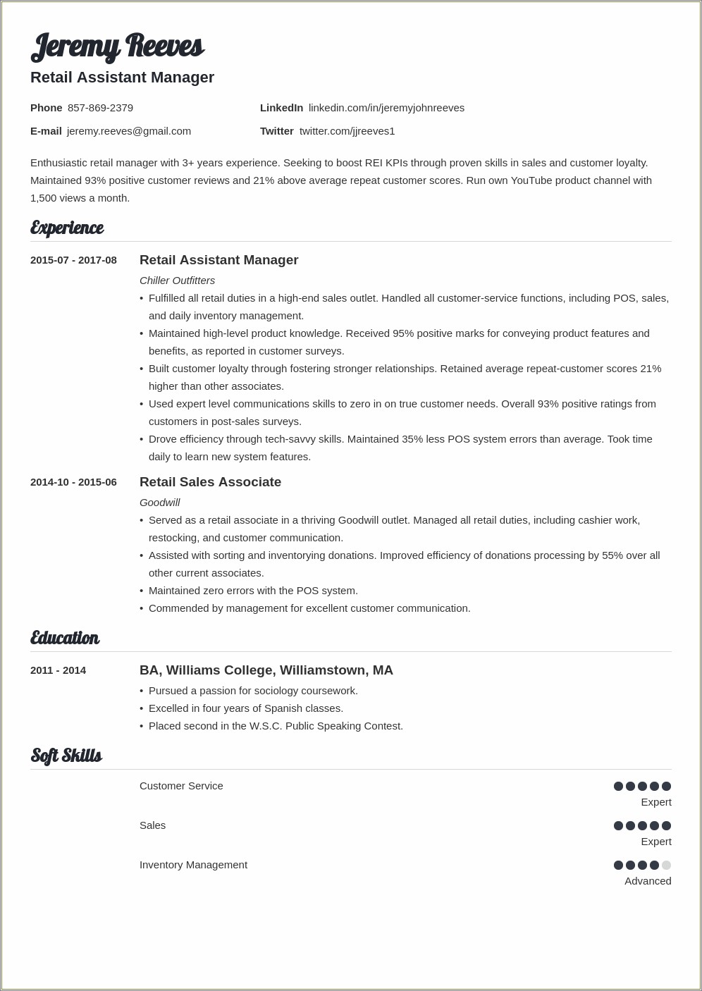 Job Description For Assistant Manager For Resume