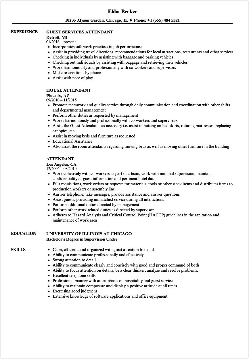 Job Description For Cabana Restraunt For Resume