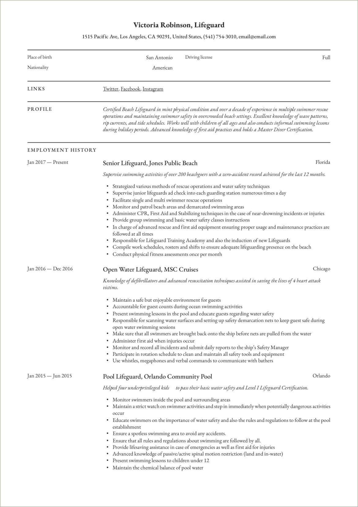 Job Description For Lifeguard For Resume