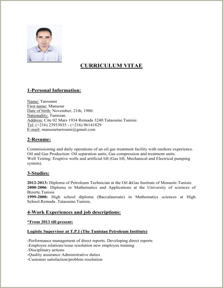 Job Description For Matematics Of Resume