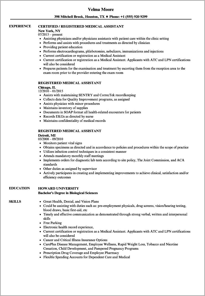 Job Description For Medical Assistant For Resume