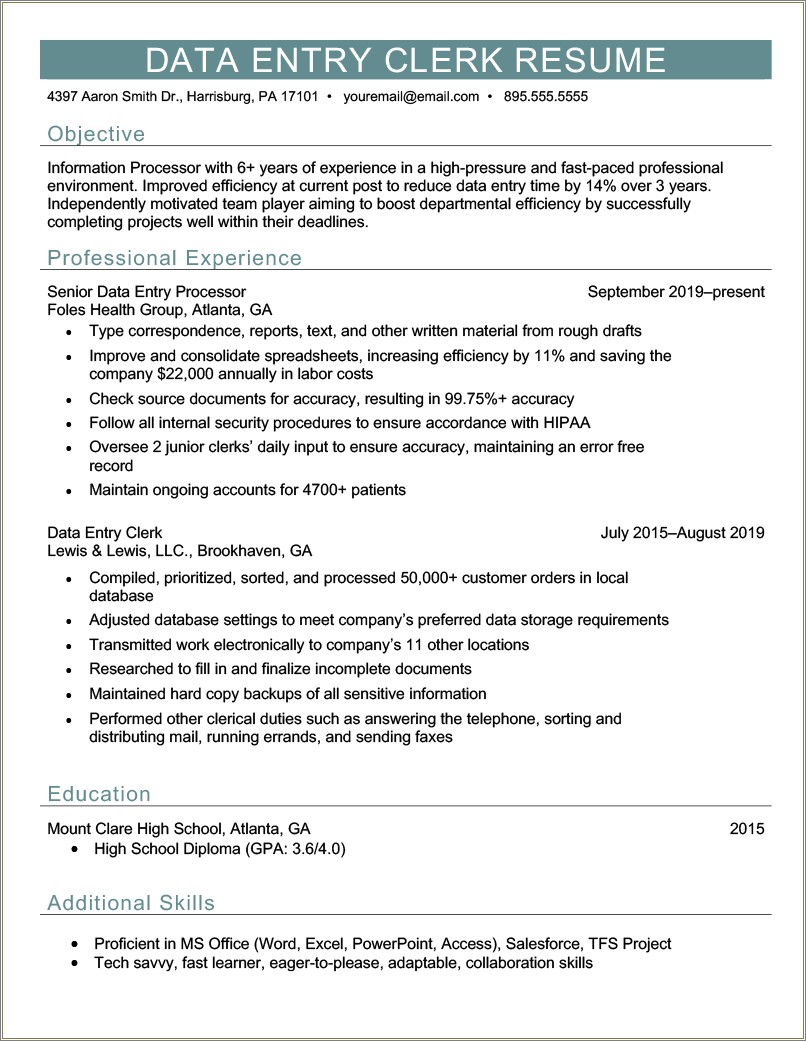 Job Description For Office Clerk Resume