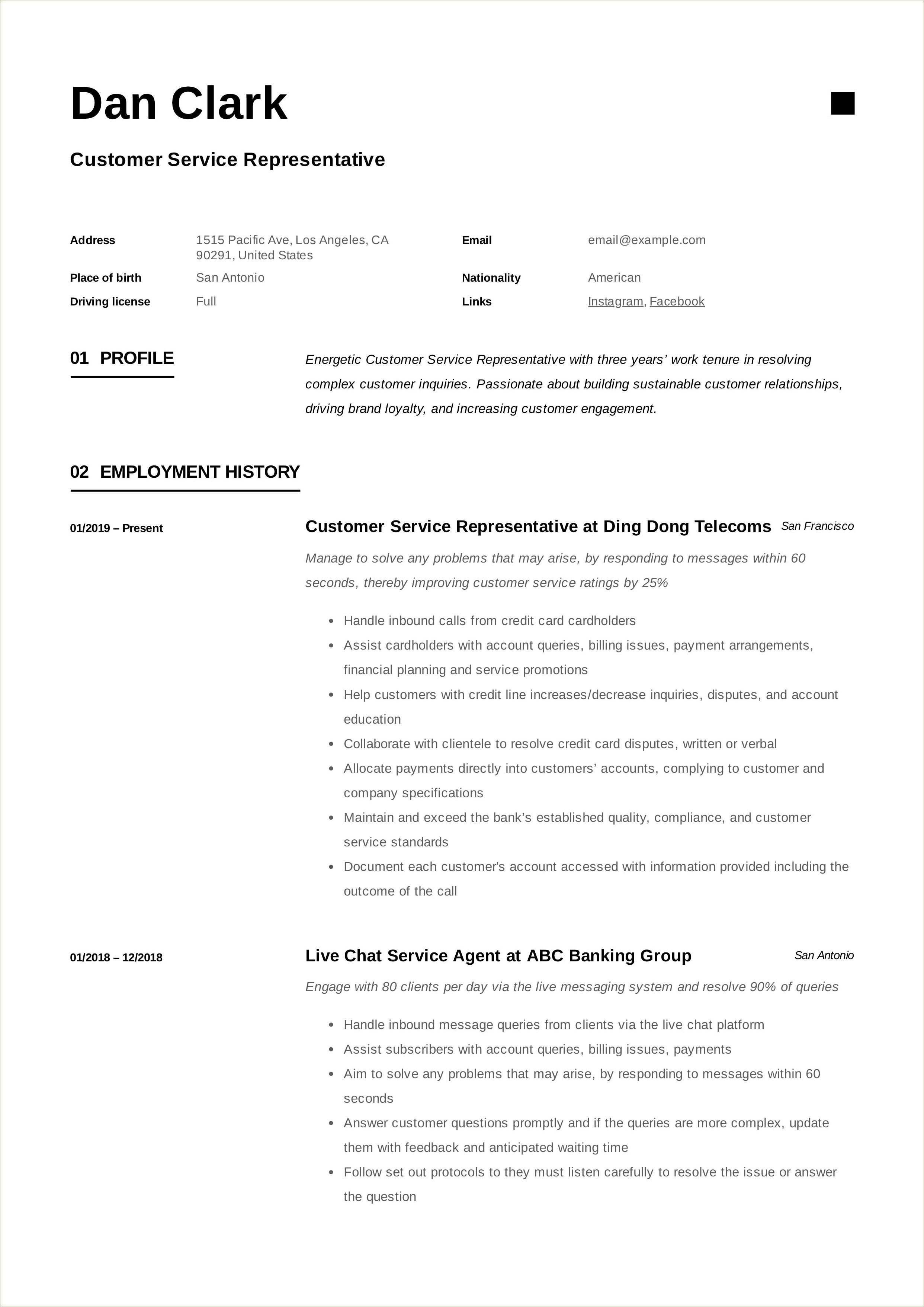 Job Description For Resume Customer Service