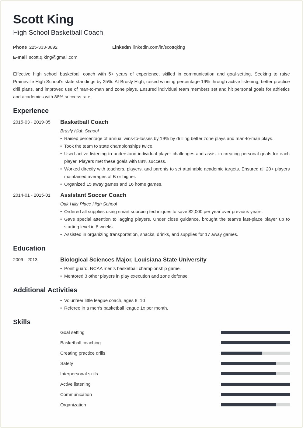 Job Description Of A Professional Football Player Resume