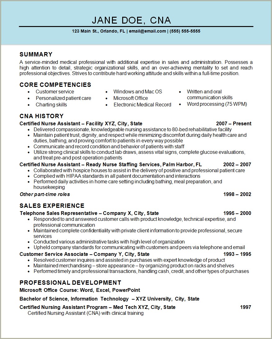 Job Description Of Certified Nursing Assistant On Resume