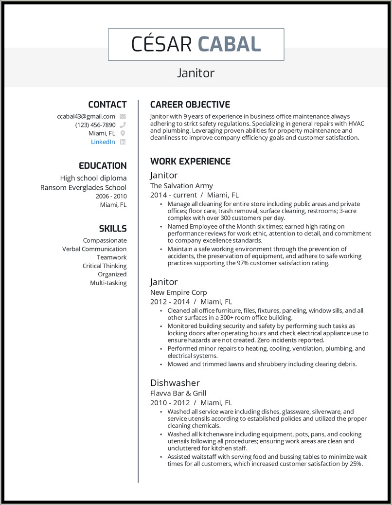 Job Description Of Dishwasher For Resume