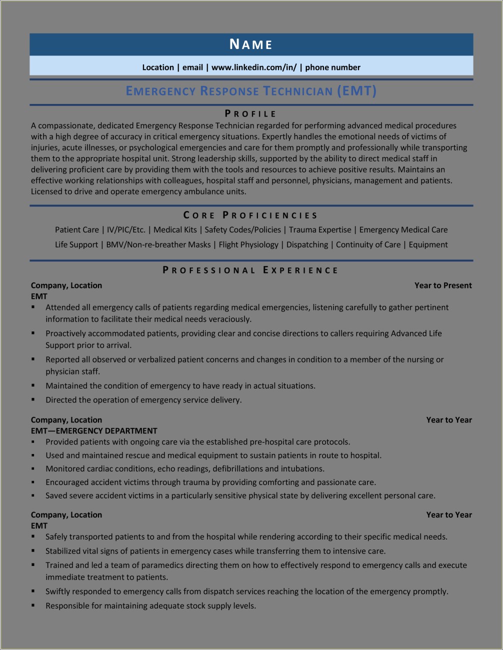 Job Description Of Emt For Resume