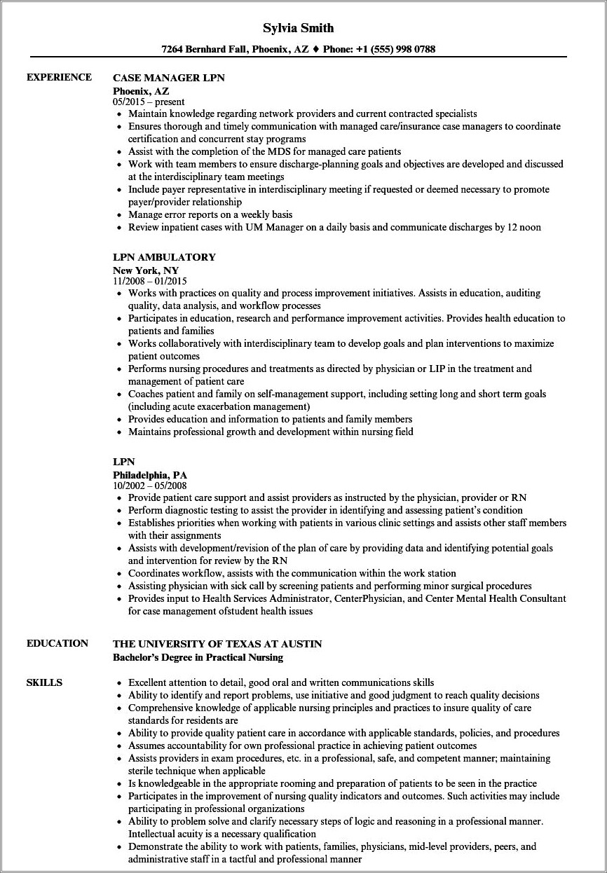 Job Description Of Lpn For Resume