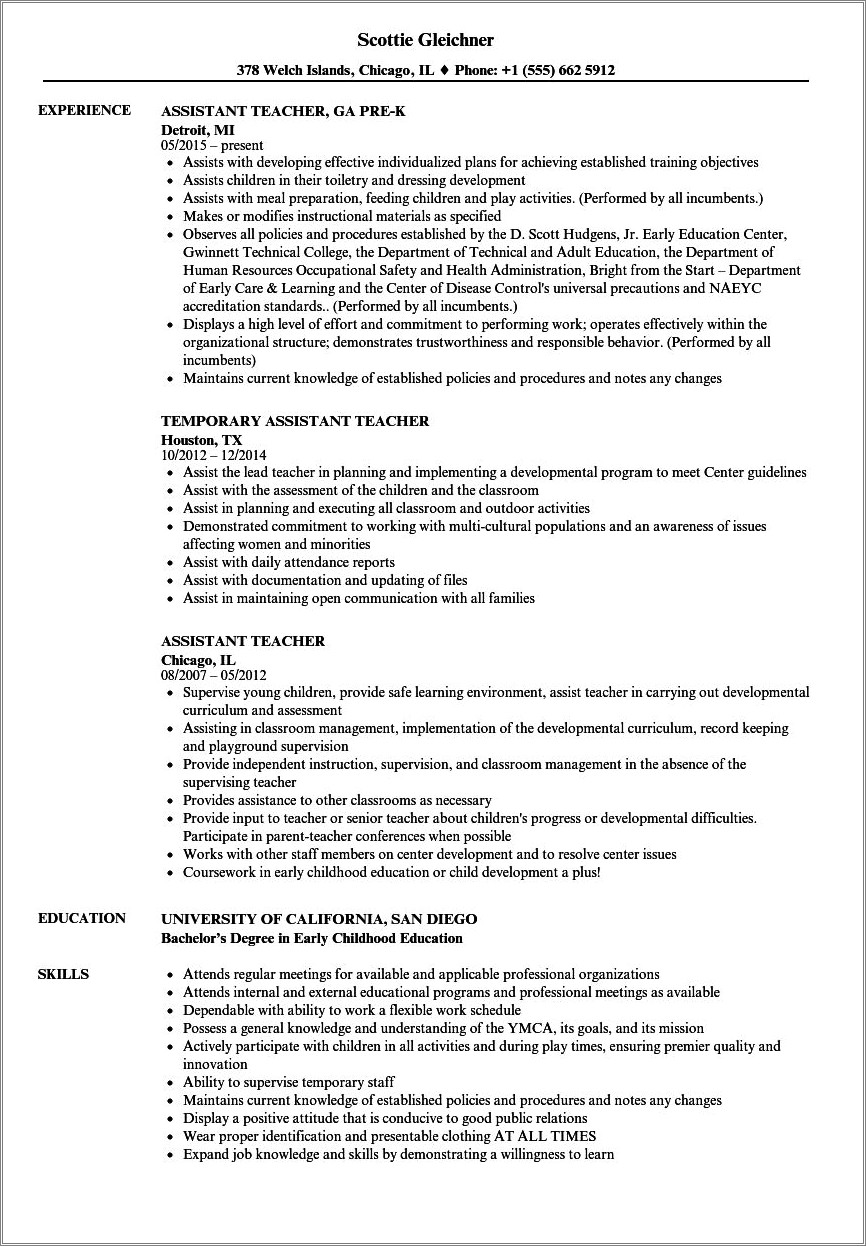 Job Description Preschool Teacher For Resume