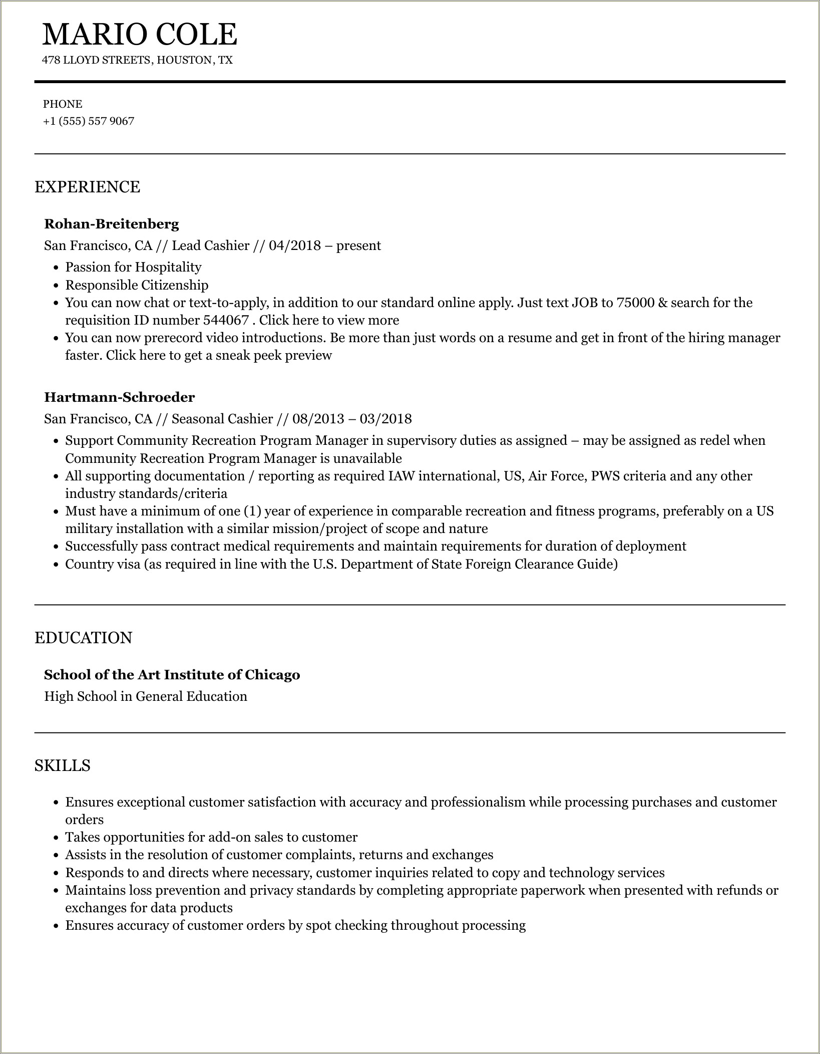 Job Description Resume For Finish Line Cashier