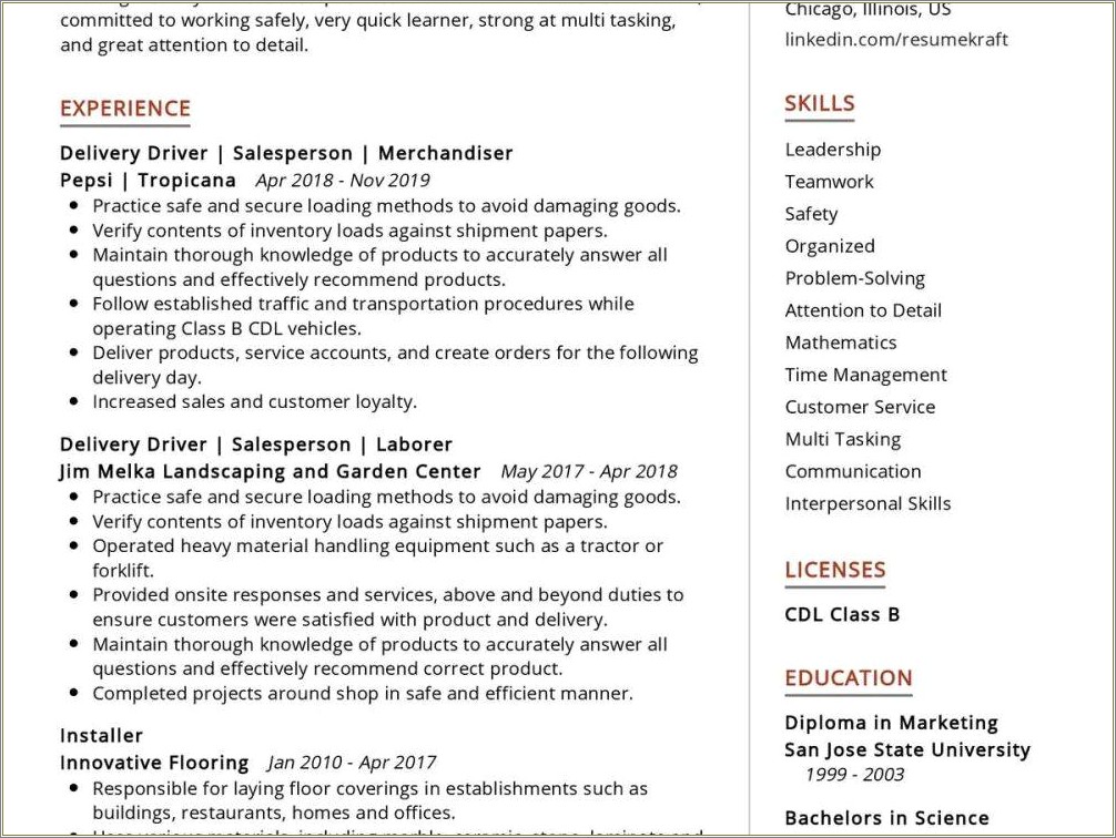 Job Descriptions For Delivery Drivers On A Resume