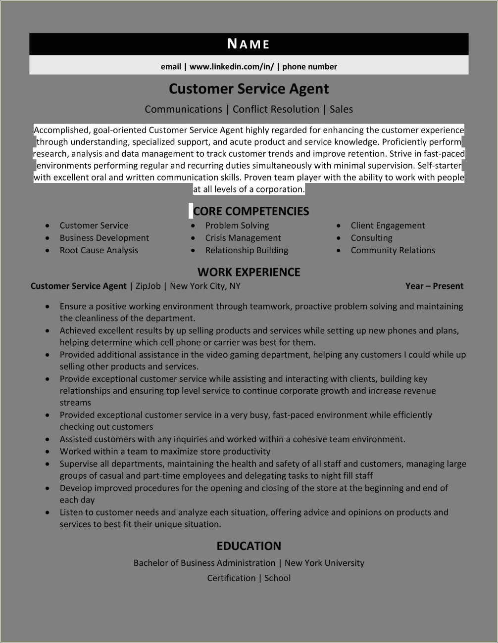 Job Discription Customer Service Agent Resume