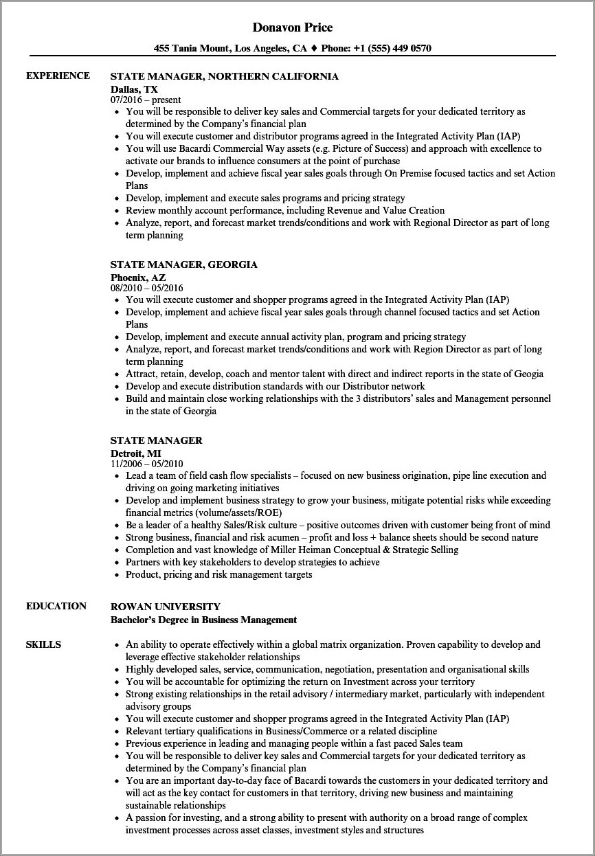 Job In A New State Resume