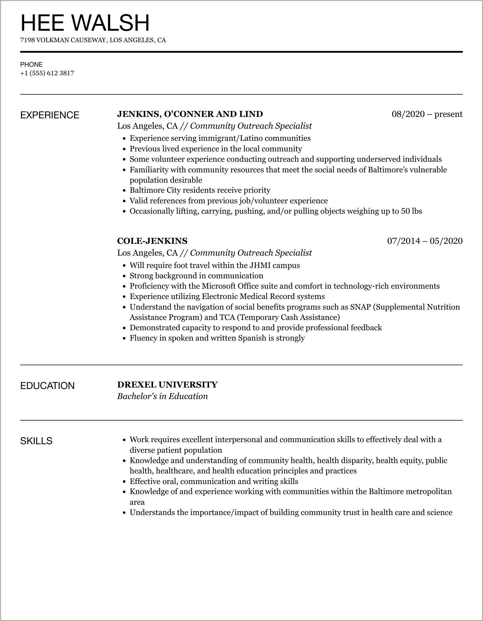 Job Objective On Resume For Outreach Worker