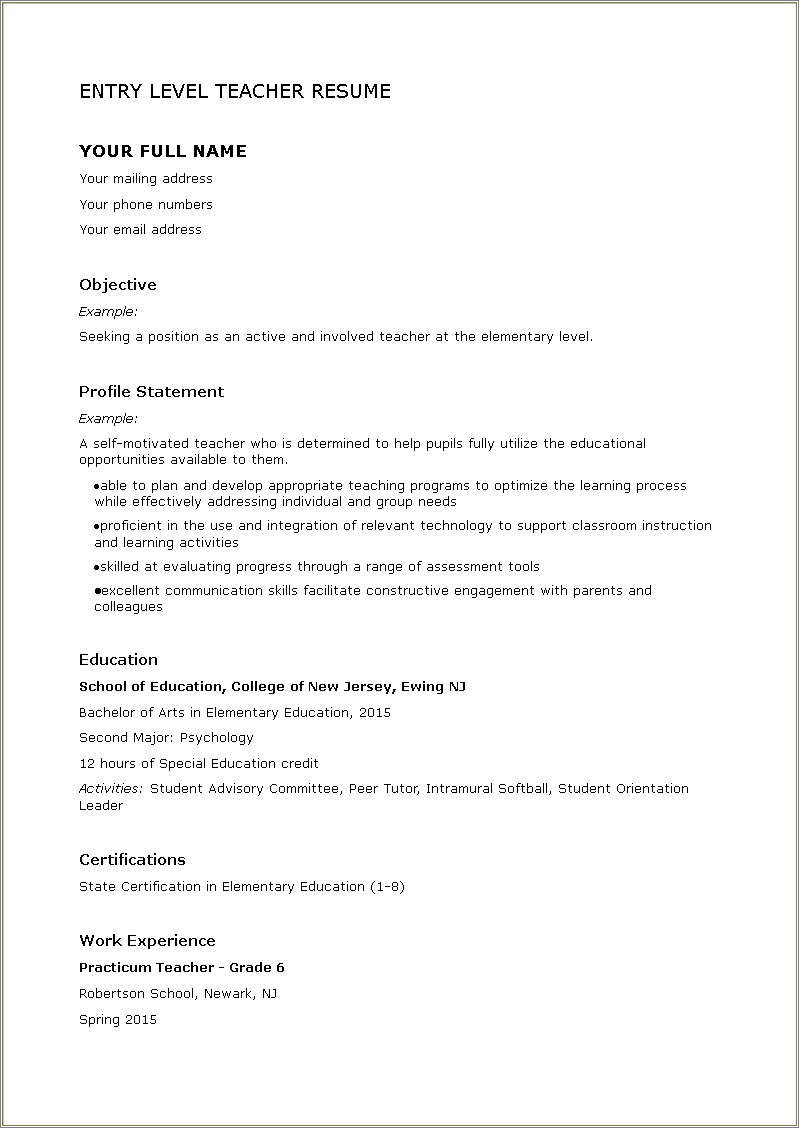 Job Objective On Resume Psychology Major