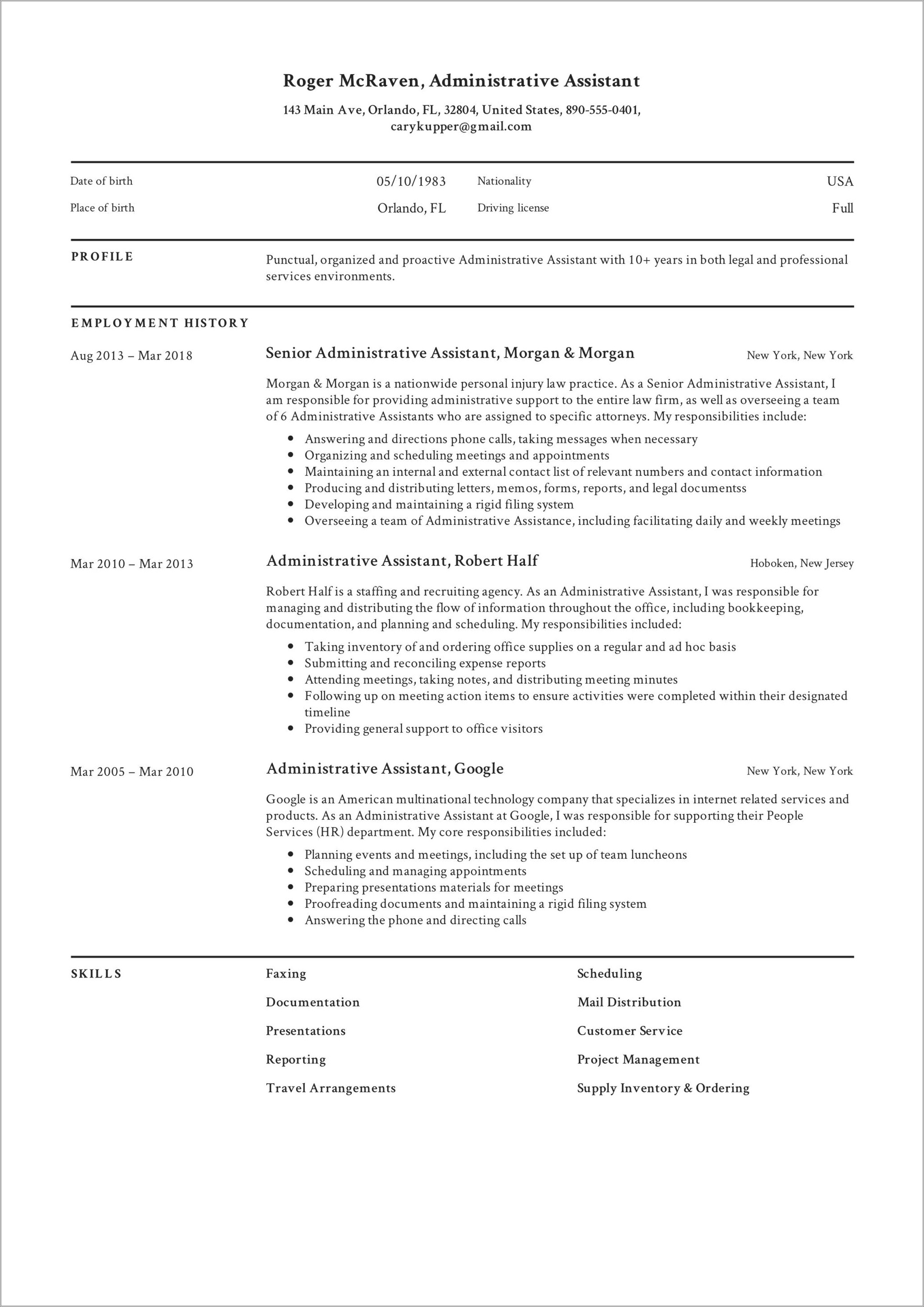 Job Objectives For Administrative Assistant Resume