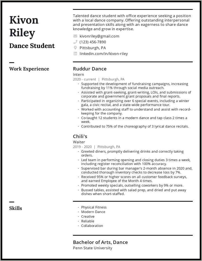 Job Responsibilities Of A Dance Teaching For Resume