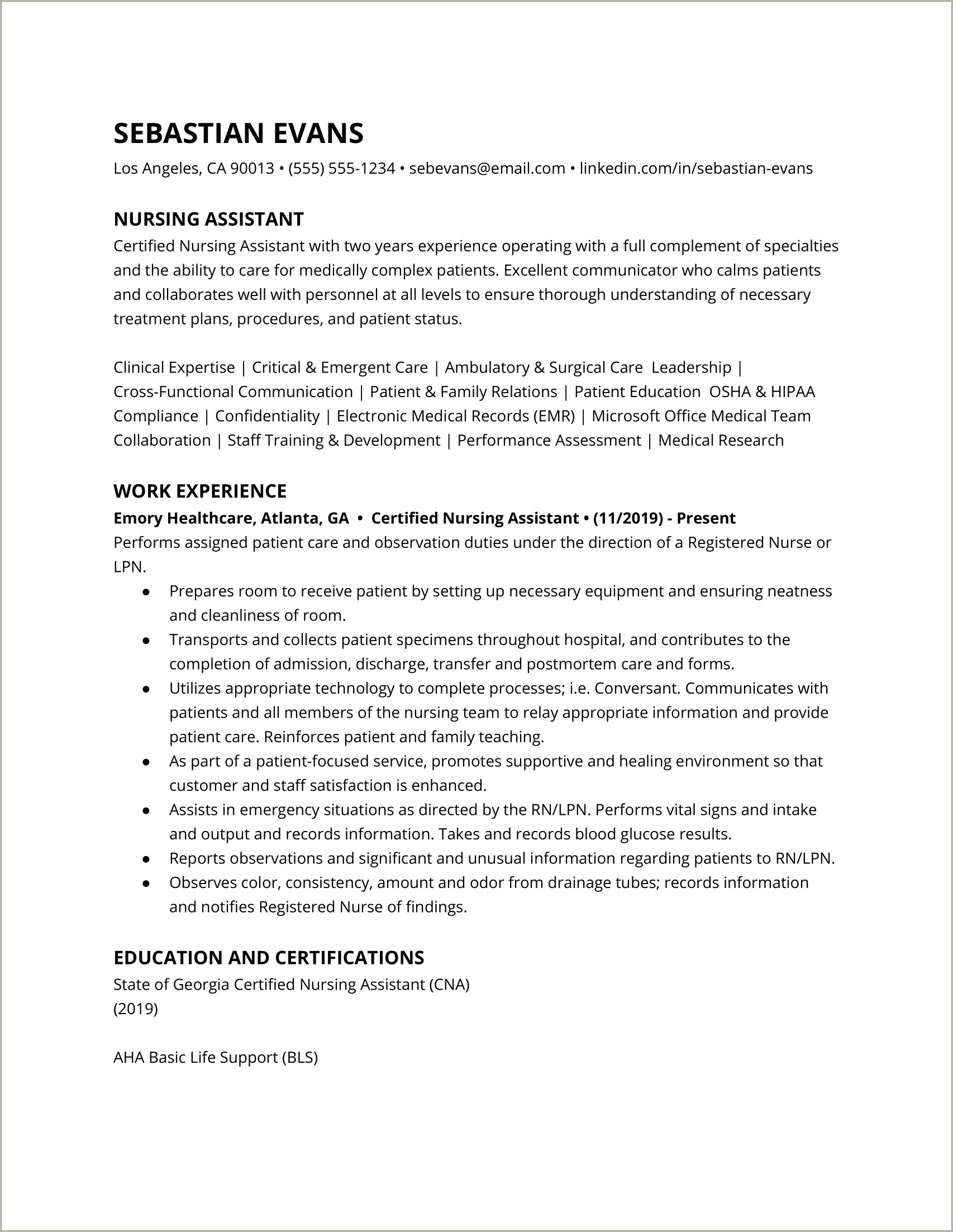 Job Responsibilities Of A Nurse Resume