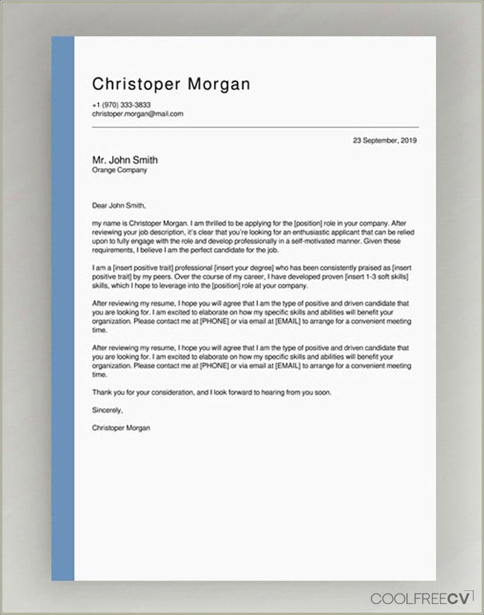 Job Resume Cover Letter Template Free