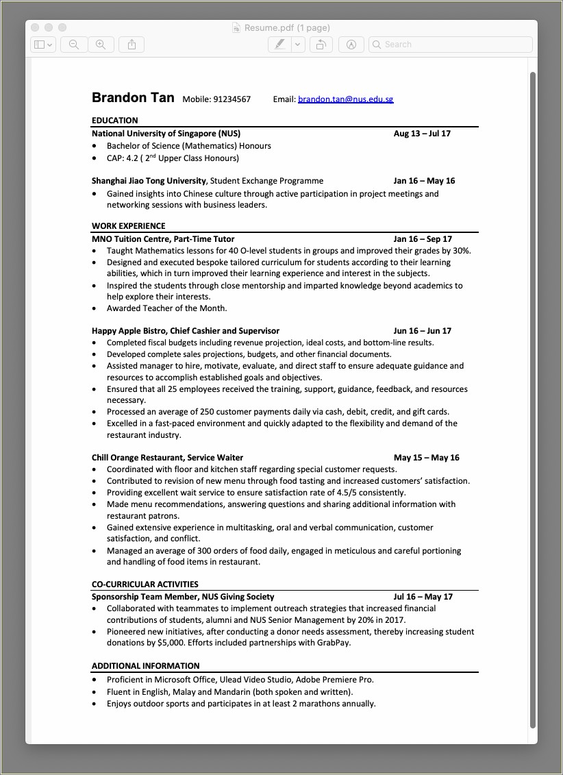 Job Resume Examples With Cover Pag