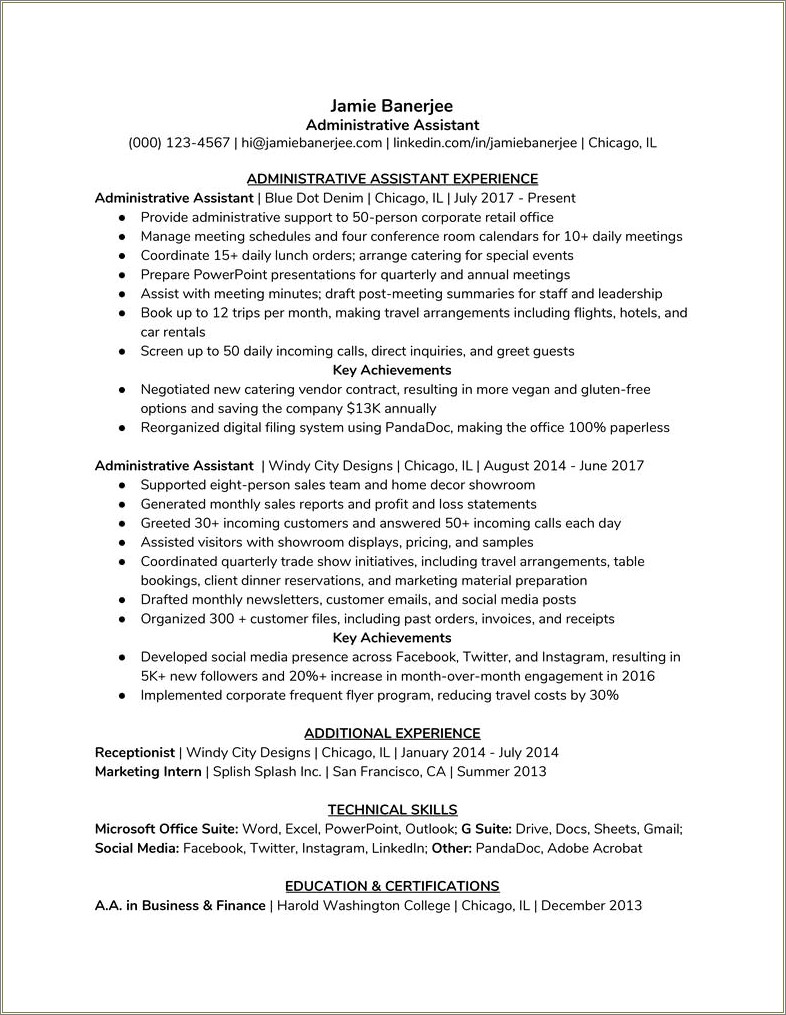 Job Scope On Resume Of Administrative Assistant