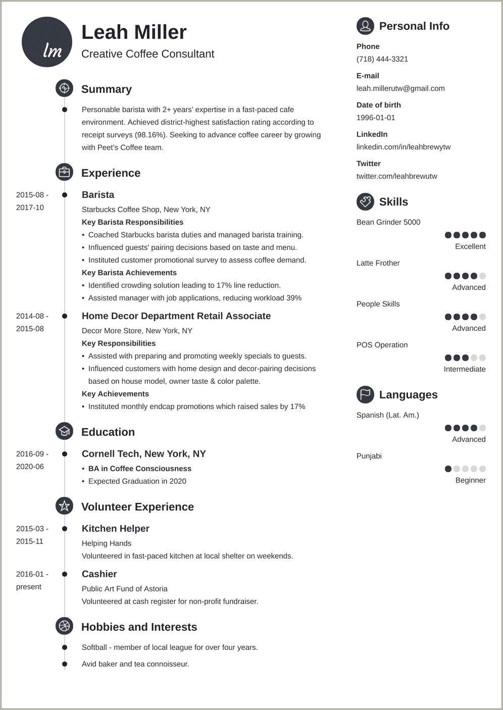 Job Summary For Resume For Barista