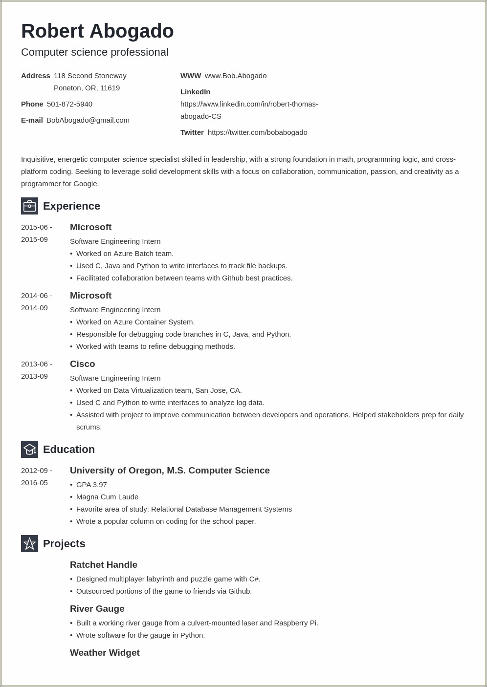 Job Title Computer Science In Resume