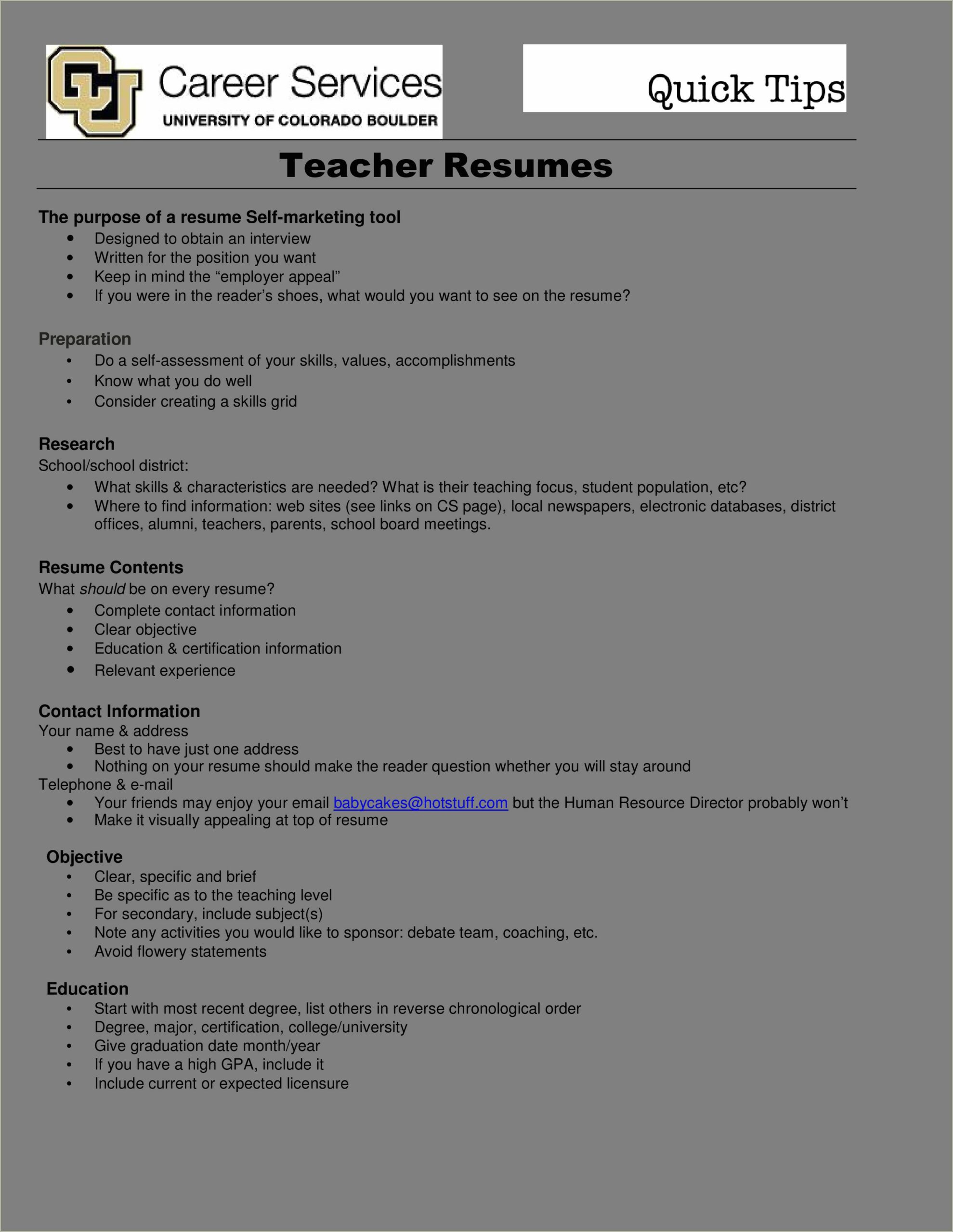 Job Title In Resume For Teacher