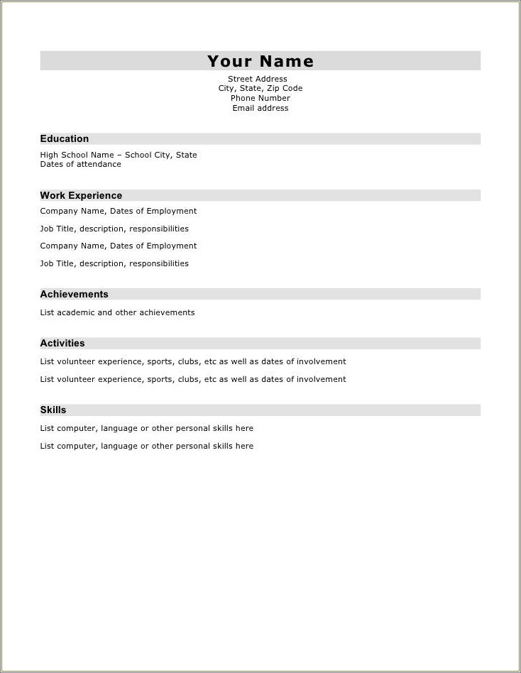 Job Title On Resume For High School Student