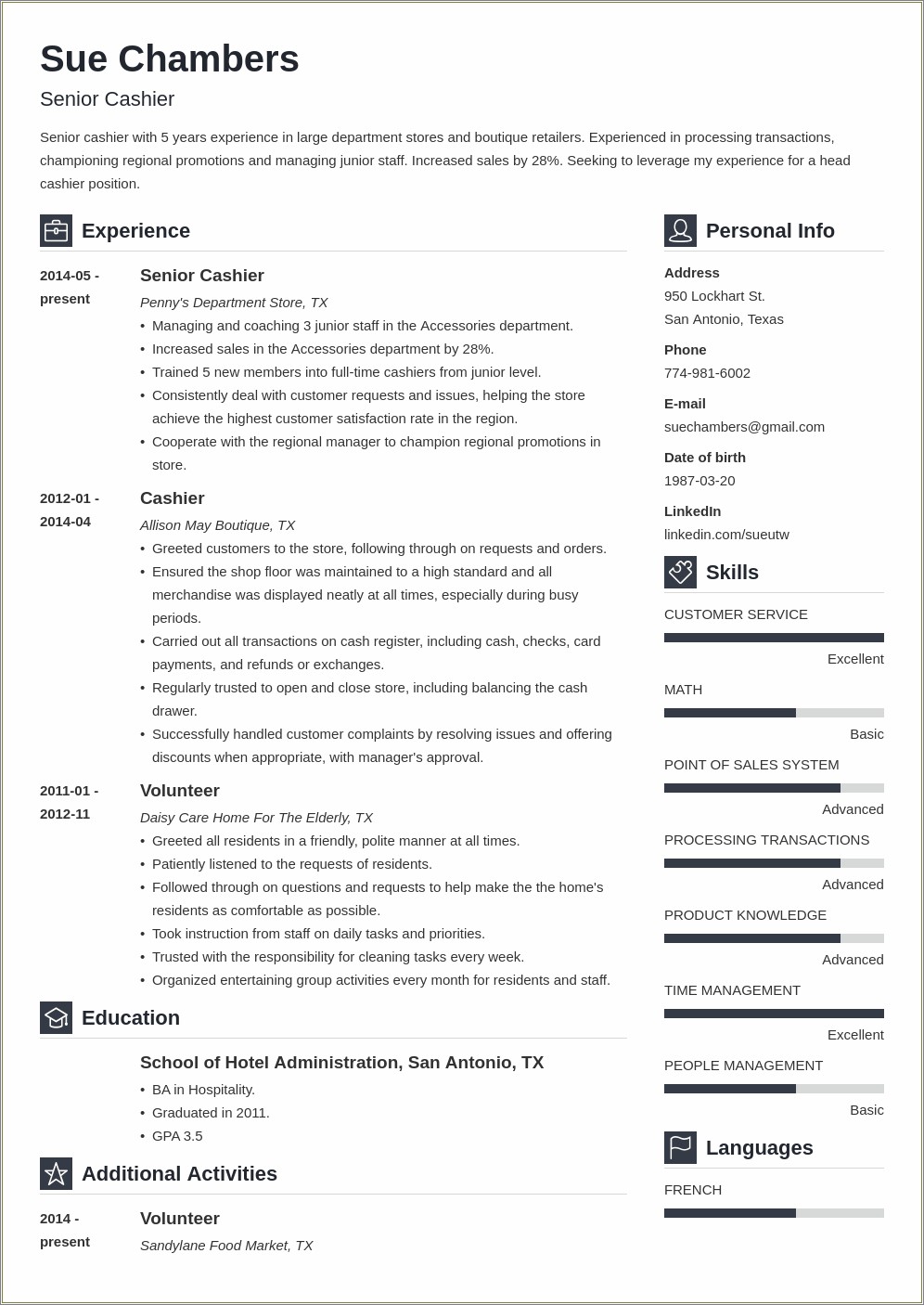 Job Title Synonms For Cashier Resume