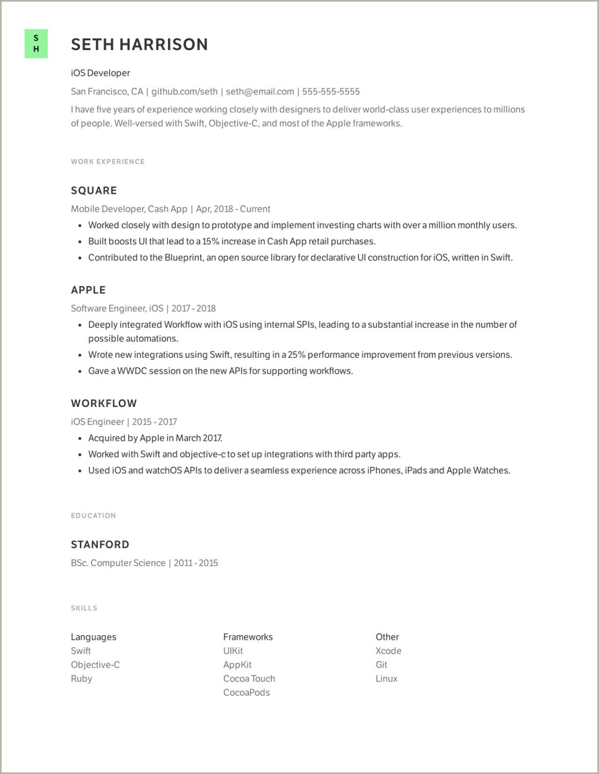 Junior Ios Developer Technical Skills Resume Example