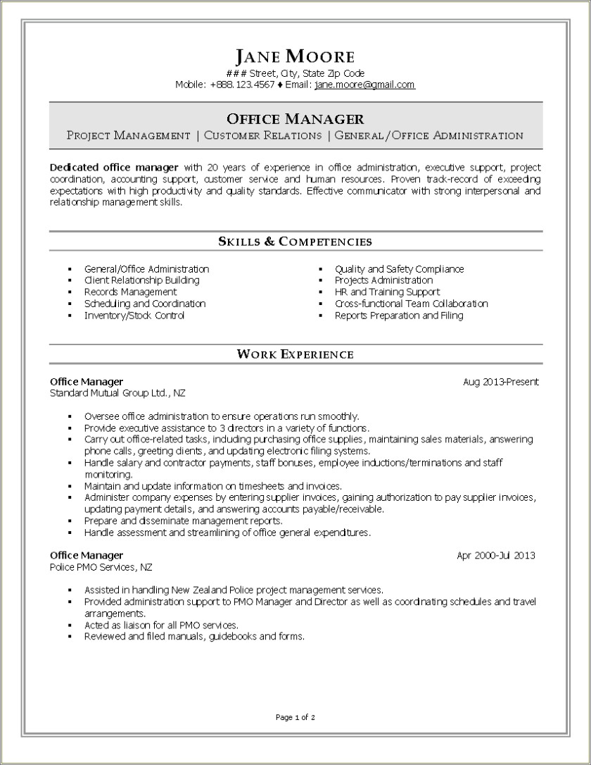 Junior Manager Job Description In Resume