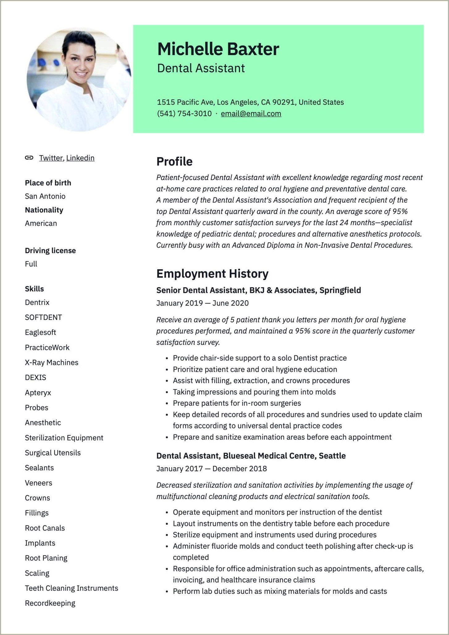 Just Out Of Dental Assiting School Resume