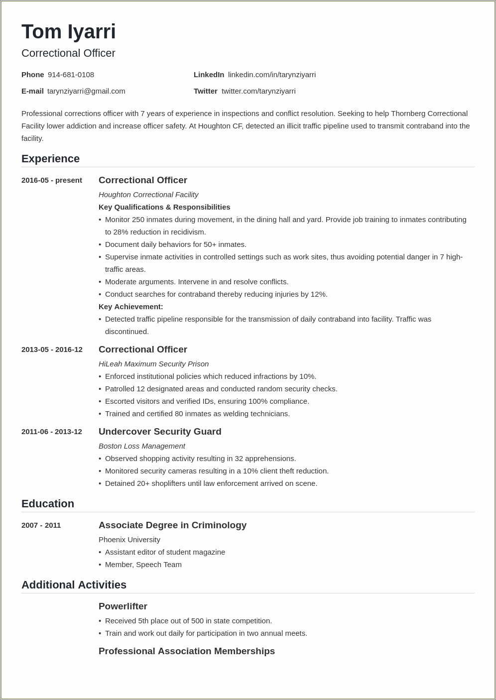 Juvenile Correctional Officer Resume With No Experience