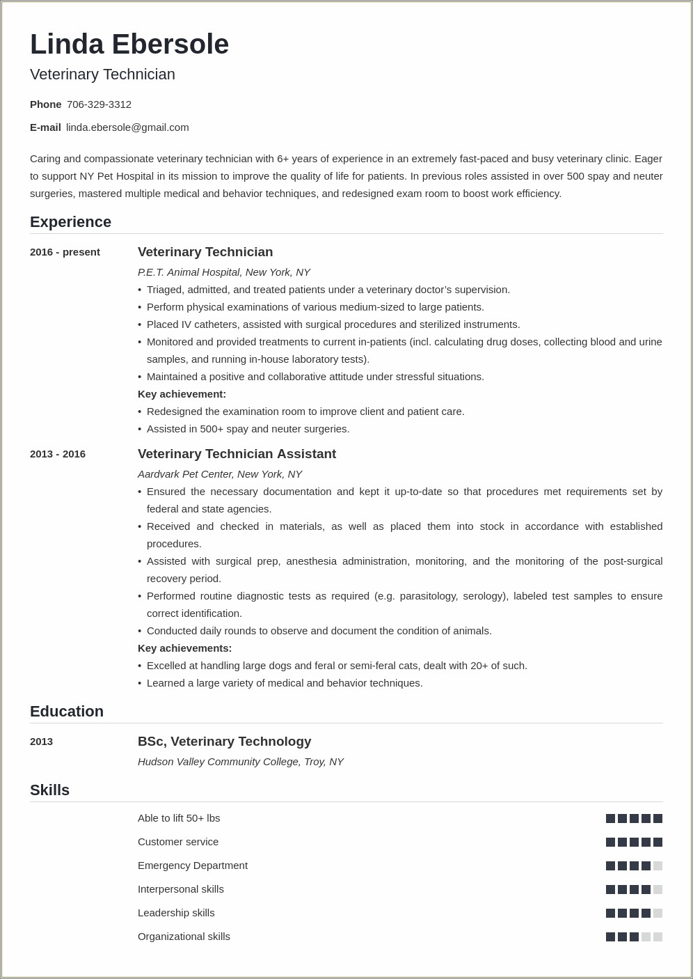 Kennel Technician Entry Job No Experience Resume