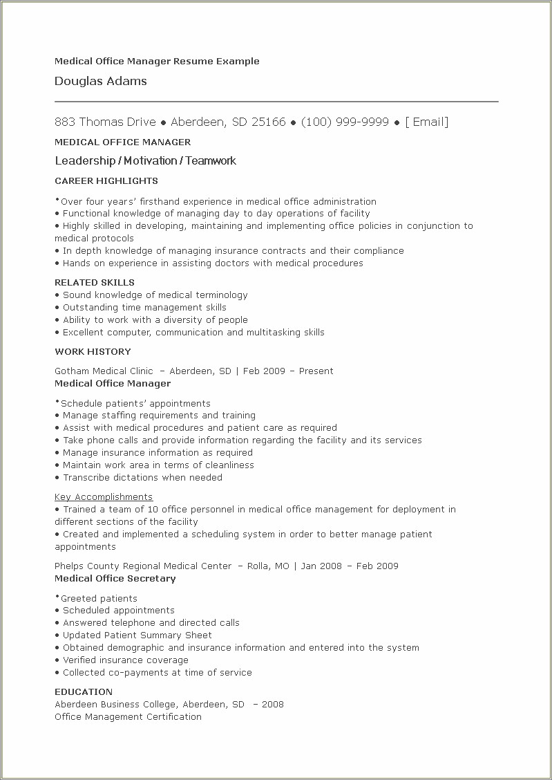 Key Qualifications For A Office Manager Resume