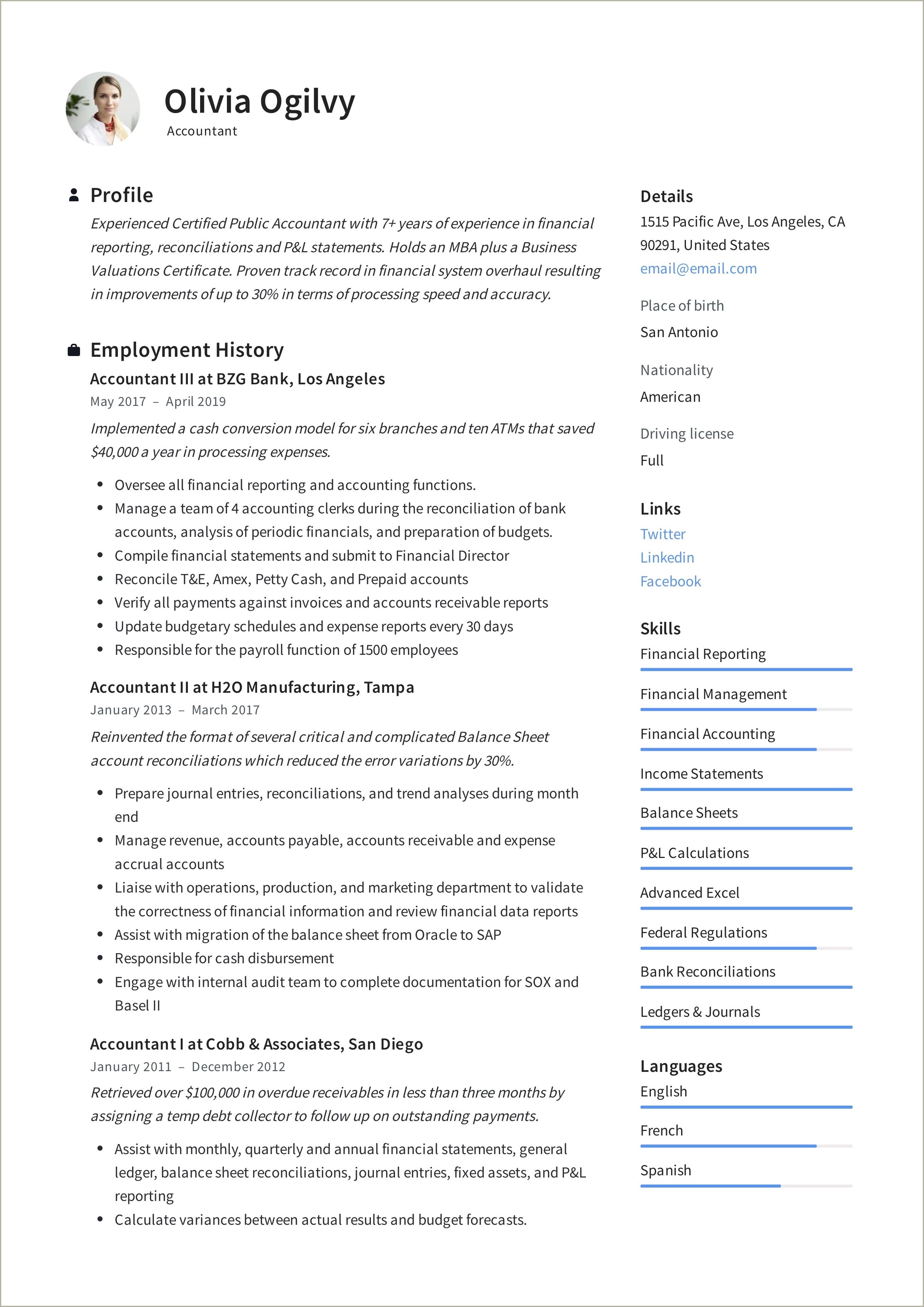 Key Skills And Abilities For Accountant On Resume