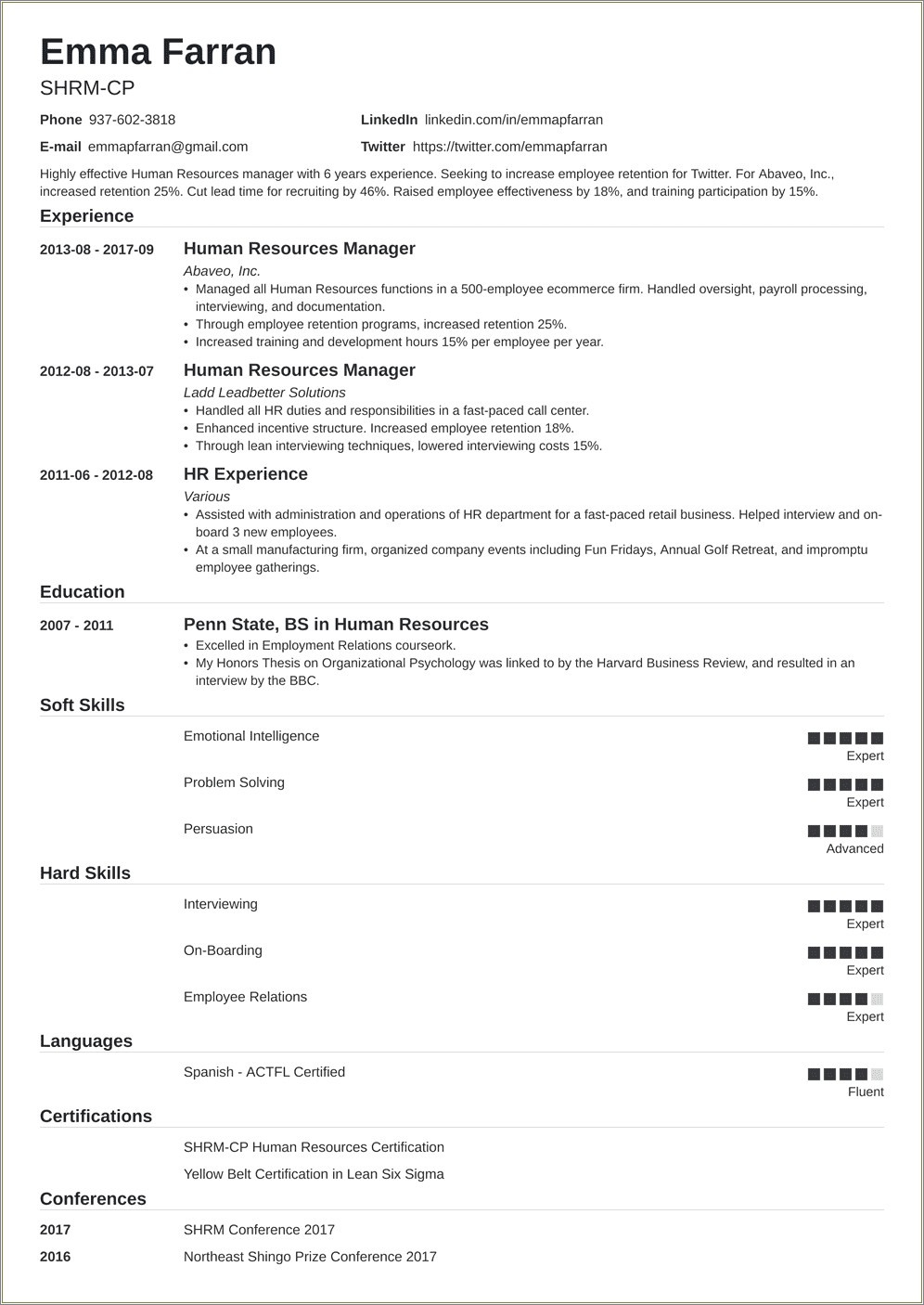 Key Skills For Hr In Resume