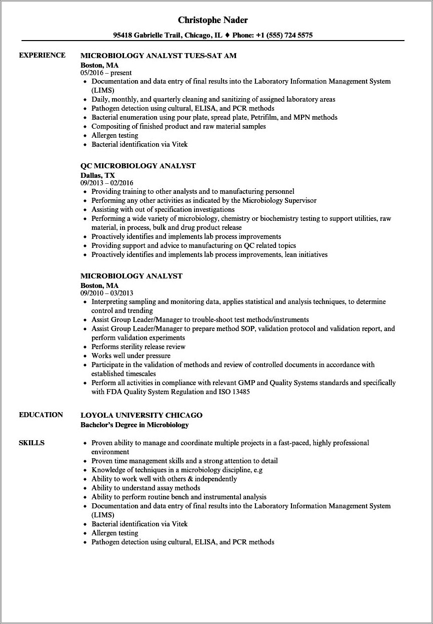 Key Skills For Microbiologist In Resume