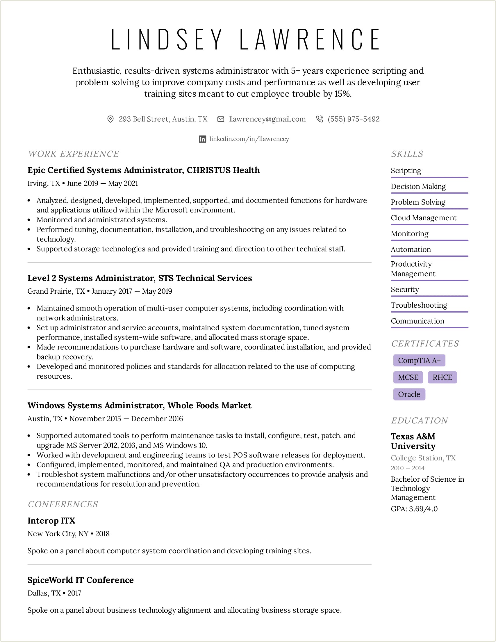 Key Skills For System Administrator Resume