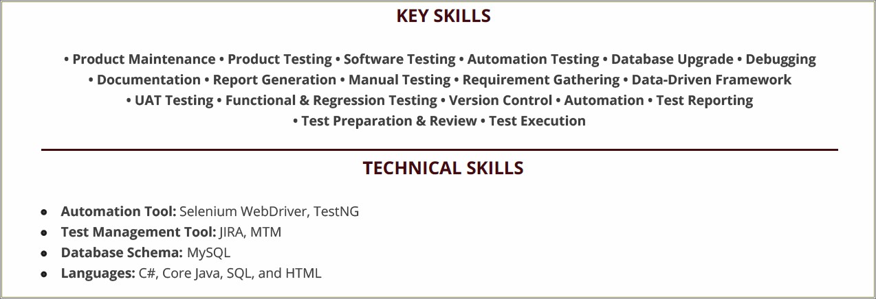 Key Skills For Testing Resume
